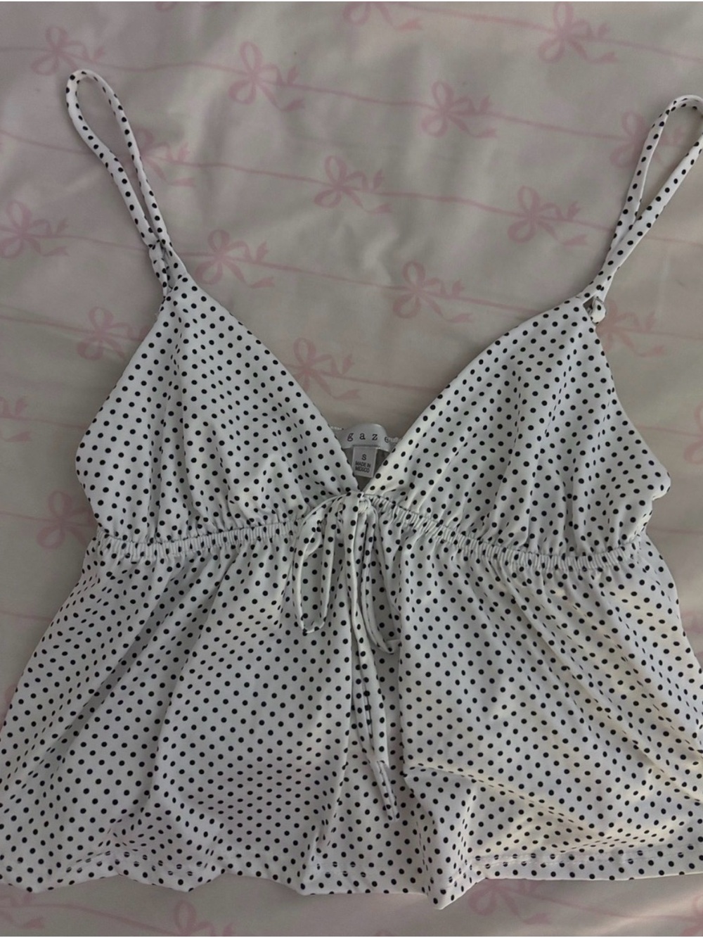 gaze White Polka Dot Spaghetti Strap Cami Top